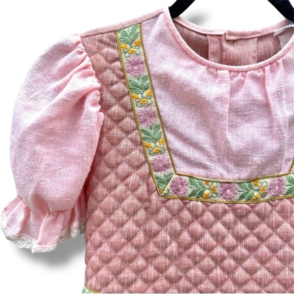 VTG 70s Cinderella Puff Sleeve Waist Tie Pink Long Maxi Dress Up Dress Sz 10 - Picture 2 of 9